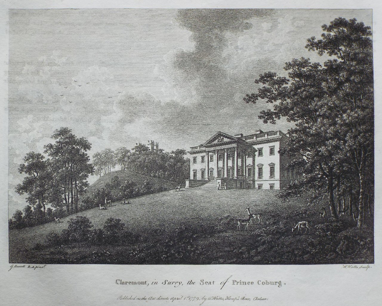 Print - Claremont, in Surry, the Seat of Prince Coburg - Watts